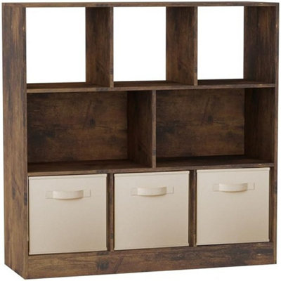 URBNLIVING Asymmetrical 8-Cube Rustic Brown Bookcase Storage unit with ...