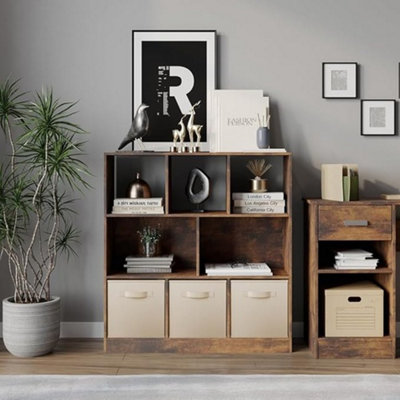 URBNLIVING Asymmetrical 8-Cube Rustic Brown Bookcase Storage unit with ...