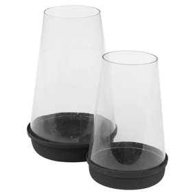 URBNLIVING Black Set of 2 Height Modern Indoor Metal Base and Clear Glass Hurricane Candle Lantern Home Décor