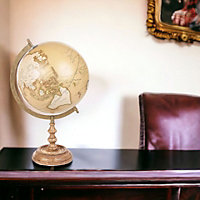 URBNLIVING Copper Height 36cm Educational Ancient Style 360 Degree Rotating World Desk Globe On Wood & Metal Stand