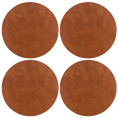 URBNLIVING Diameter 38cm 15" Set of 4 Brown Round Faux Leather Dining Table Placemats Party Decor Settings