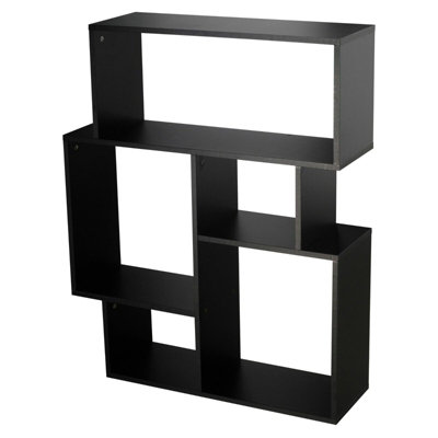 URBNLIVING Height 100cm 5 Section Modern Side Display Unit Colour Black Wooden Bookcase Furniture Bedroom Cubed