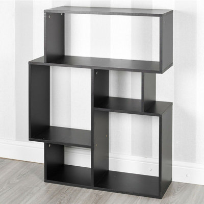 URBNLIVING Height 100cm 5 Section Modern Side Display Unit Colour Black Wooden Bookcase Furniture Bedroom Cubed