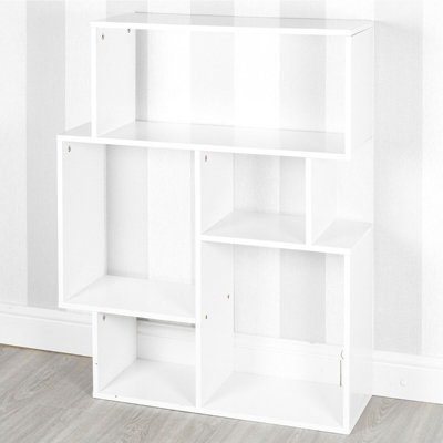 URBNLIVING Height 100cm 5 Section Modern Side Display Unit Colour White Wooden Bookcase Furniture Bedroom Cubed