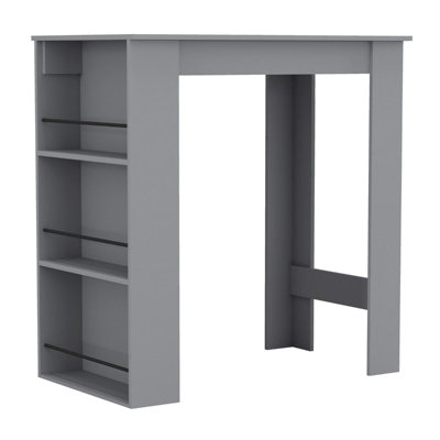 URBNLIVING Height 105cm 3 Tier Grey Dining Bar Coffee Kitchen Island Table Open Storage Shelves Living Room