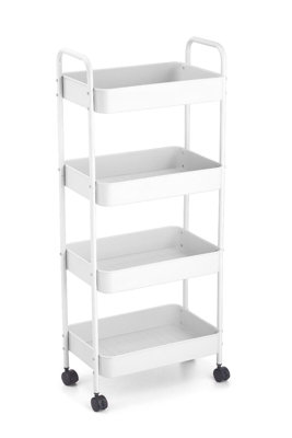 URBNLIVING Height 105cm 4 Tier White Shelf Plastic Slim Storage Trolley Cart Castor Wheels Kitchen Organiser