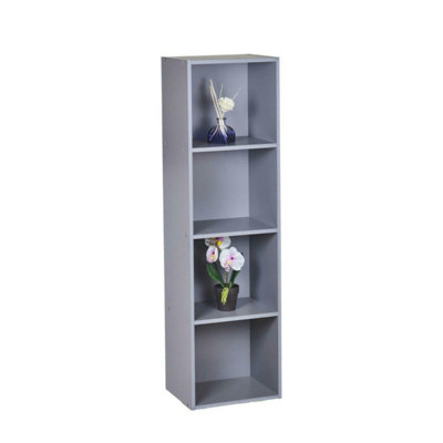 URBNLIVING Height 106cm 4 Shelf Wooden Bookcase Shelving Colour Grey Display Storage Shelf Unit Shelves