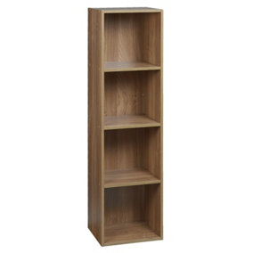 URBNLIVING Height 106cm 4 Shelf Wooden Bookcase Shelving Colour Oak Display Storage Shelf Unit Shelves