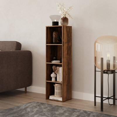 URBNLIVING Height 106cm 4 Shelf Wooden Bookcase Shelving Colour Rustic Brown Display Storage Shelf Unit Shelves