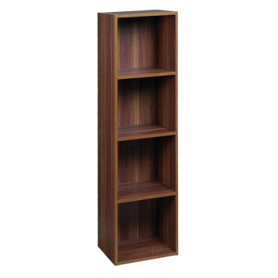 URBNLIVING Height 106cm 4 Shelf Wooden Bookcase Shelving Colour Teak Display Storage Shelf Unit Shelves