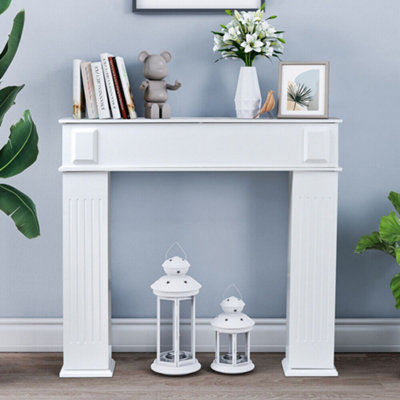 URBNLIVING Height 107Cm Classic Wooden Fireplace Surround Mantelpiece Colour White Storage Cabinet Shelves Unit Stand