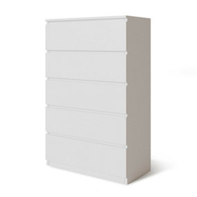 URBNLIVING Height 108.5Cm 5 Drawer Skagen Wooden Bedroom Chest Cabinet Colour White Carcass and White Drawers No Handle Storage