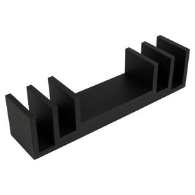 URBNLIVING Height 10cm Set of 3 Black U-Shaped Floating Wooden Wall Mounting Shelves Display Unit for Books and Storage