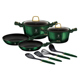 URBNLIVING Height 11.8cm Berlinger Haus 10Pc Emerald Cookware Set Aluminium Non Stick Pots Pans Induction Tools