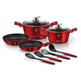 URBNLIVING Height 11.8cm Berlinger Haus 10Pc Red Cookware Set Aluminium Non Stick Pots Pans Induction Tools