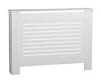 URBNLIVING Height 111cm Medium White Modern Wooden Radiator Cover MDF Grill Shelf Cabinet Furniture