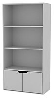 URBNLIVING Height 118Cm 4 Tier Wooden Bookcase Cupboard with Doors Storage Shelving Display Colour Grey Door Grey Cabinet Unit