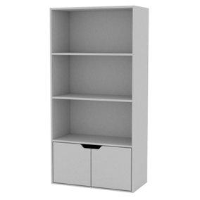 URBNLIVING Height 118Cm 4 Tier Wooden Bookcase Cupboard with Doors Storage Shelving Display Colour Grey Door Grey Cabinet Unit