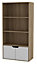 URBNLIVING Height 118Cm 4 Tier Wooden Bookcase Cupboard with Doors Storage Shelving Display Colour Oak Door Grey Cabinet Unit