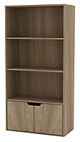 URBNLIVING Height 118Cm 4 Tier Wooden Bookcase Cupboard with Doors Storage Shelving Display Colour Oak Door Oak Cabinet Unit