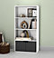 URBNLIVING Height 118Cm 4 Tier Wooden Bookcase Cupboard with Doors Storage Shelving Display Colour White Door Black Cabinet Unit