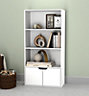 URBNLIVING Height 118Cm 4 Tier Wooden Bookcase Cupboard with Doors Storage Shelving Display Colour White Door White Cabinet Unit