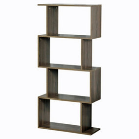 URBNLIVING Height 127.5Cm 4 Tier Wooden S-Shaped Bookcase Living Room Colour Oak Modern Display Shelves Storage Unit Divider