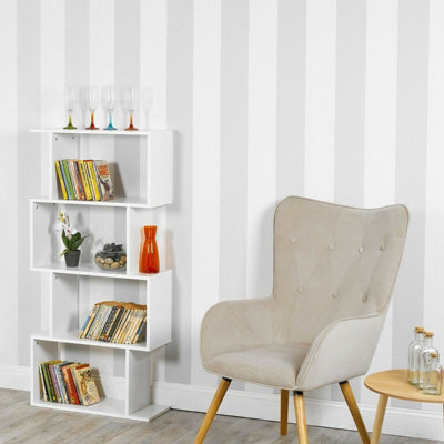 URBNLIVING Height 127.5Cm 4 Tier Wooden S-Shaped Bookcase Living Room Colour White Modern Display Shelves Storage Unit Divider - 3