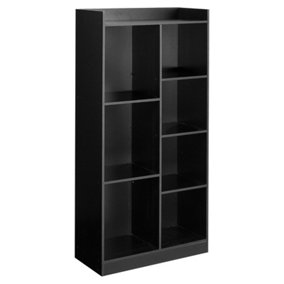 URBNLIVING Height 128Cm Tall Wooden 7 Cube Bookcase Shelving Display Colour Black Storage Unit Cabinet Shelves