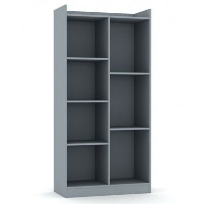 URBNLIVING Height 128Cm Tall Wooden 7 Cube Bookcase Shelving Display Colour Grey Storage Unit Cabinet Shelves