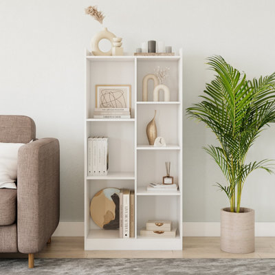 URBNLIVING Height 128Cm Tall Wooden 7 Cube Bookcase Shelving Display Colour White Storage Unit