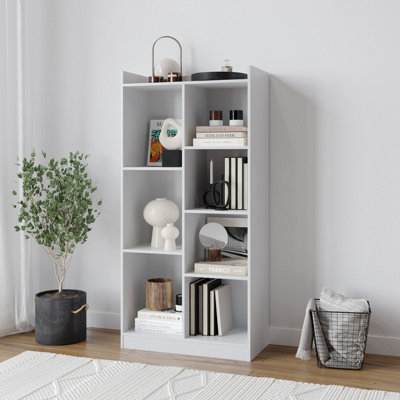 URBNLIVING Height 128Cm Tall Wooden 7 Cube Bookcase Shelving Display Colour White Storage Unit Cabinet Shelves