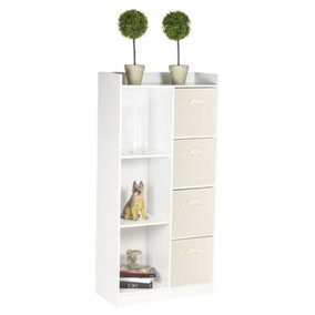 URBNLIVING Height 128cm Tall Wooden White 7 Cube Bookcase with Cream Drawers Shelving Display Storage Unit Cabinet