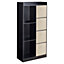 URBNLIVING Height 128cm Wooden Black 7 Cube Bookcase with Beige Drawers Tall Shelving Display Storage Unit Cabinet