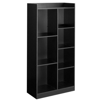 URBNLIVING Height 128cm Wooden Black 7 Cube Bookcase with Drawers Tall Shelving Display Storage Unit Cabinet