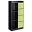URBNLIVING Height 128cm Wooden Black 7 Cube Bookcase with Green Drawers Tall Shelving Display Storage Unit Cabinet