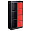 URBNLIVING Height 128cm Wooden Black 7 Cube Bookcase with Red Drawers Tall Shelving Display Storage Unit Cabinet