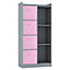 URBNLIVING Height 128cm Wooden Grey 7 Cube Bookcase with Light Pink Drawers Tall Shelving Display Storage Unit Cabinet