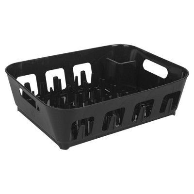 URBNLIVING Height 12cm Large Black Plastic Dish Drying Rack Drip Drainer Kitchen Sink Tray with Utensil Holder