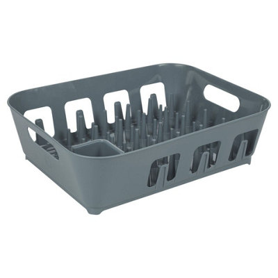 URBNLIVING Height 12cm Large Grey Plastic Dish Drying Rack Drip