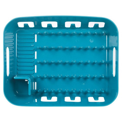 URBNLIVING Height 12cm Large Teal Plastic Dish Drying Rack Drip Drainer Kitchen Sink Tray with Utensil Holder