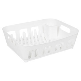 URBNLIVING Height 12cm Large White Plastic Dish Drying Rack Drip Drainer Kitchen Sink Tray with Utensil Holder