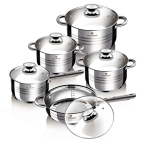 URBNLIVING Height 13.5cm Blaumann Gourmet 10Pc Cookware Set Stainless Steel Non Stick Pots Pans Induction