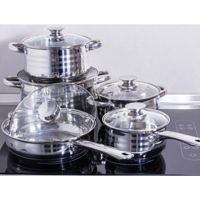 URBNLIVING Height 13.5cm Blaumann Gourmet 10Pc Cookware Set Stainless Steel Non Stick Pots Pans Induction