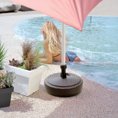 URBNLIVING Height 13cm 10L Round Brown Colour Plastic Umbrella Parasol Base Stand Garden Sunshade Holder