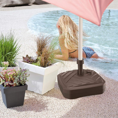 URBNLIVING Height 13cm 12L Square Brown Colour Plastic Umbrella Parasol Base Stand Garden Sunshade Holder