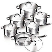 URBNLIVING Height 14.5cm Blaumann Gourmet 12Pc Cookware Set Stainless Steel Non Stick Pots Pans Induction
