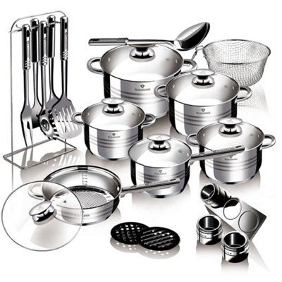 URBNLIVING Height 14.5cm Blaumann Gourmet 27Pc Cookware Set Stainless Steel Non Stick Pots Pans Induction