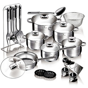 URBNLIVING Height 14.5cm Blaumann Gourmet 27Pc Cookware Set Stainless Steel Non Stick Pots Pans Induction