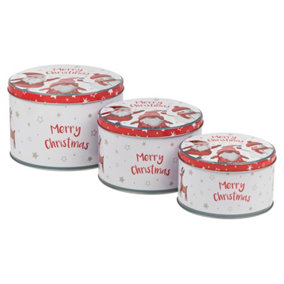 URBNLIVING Height 14cm Set of 3 Round Christmas Santa Jars Storage Tin Container Canisters Tea Coffee Cookie Biscuit
